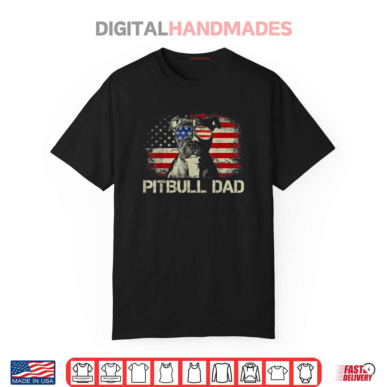 Mens Best Pitbull Dad Ever Shirt American Flag 4th Of July Shirt