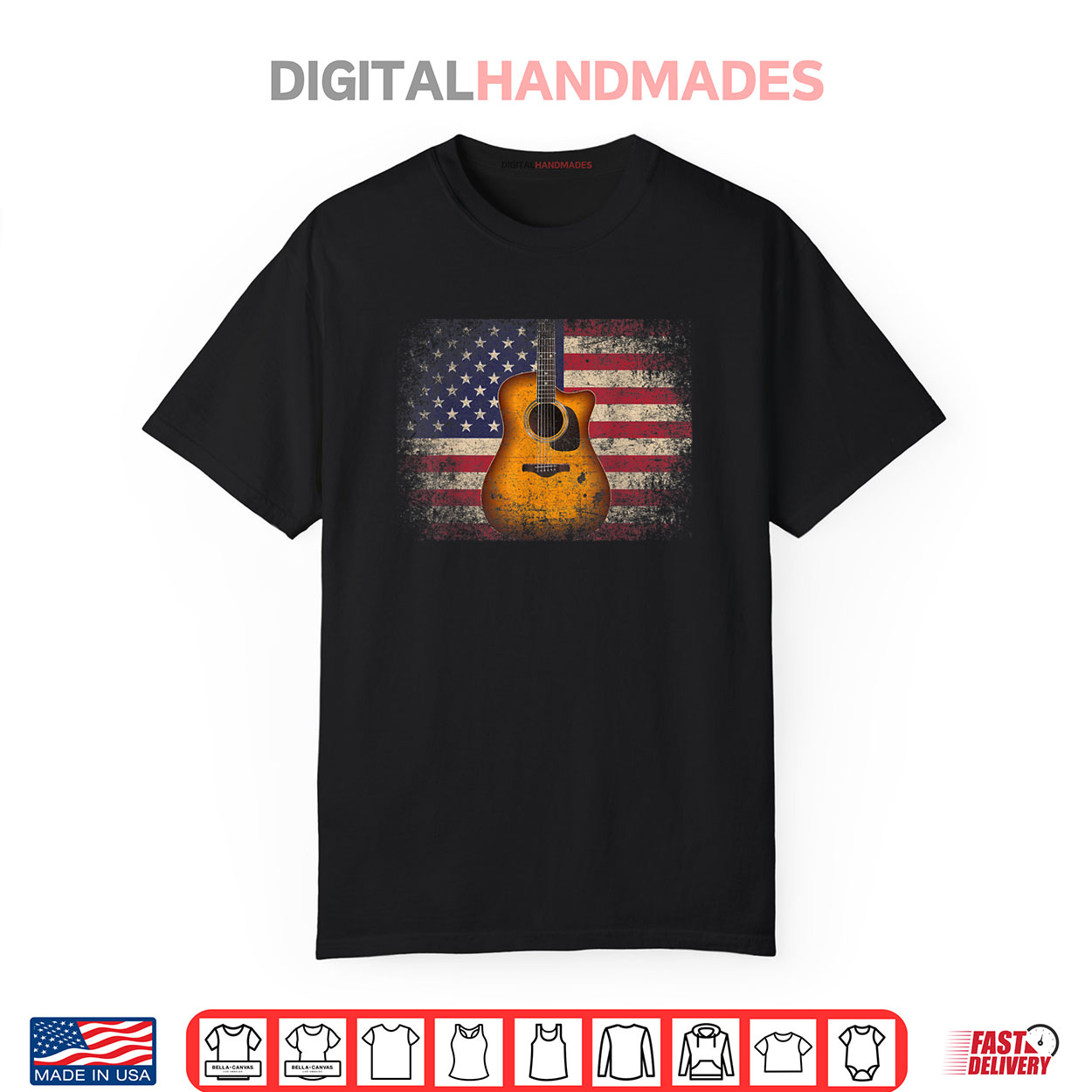 Guitar 4th of July Gift American Flag USA Country Music Shirt
