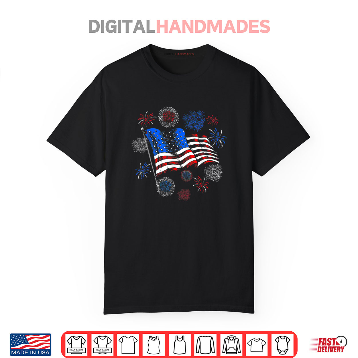 Fireworks 4th of July American Flag Patriotic Sparklers Shirt