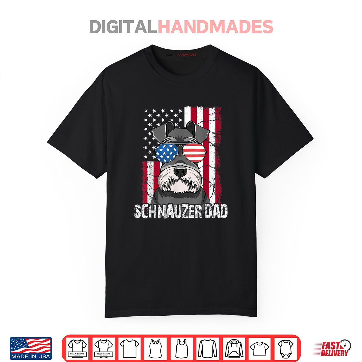Dog Dad Fathers Day Gift Mini Schnauzer USA Flag 4th of July Shirt