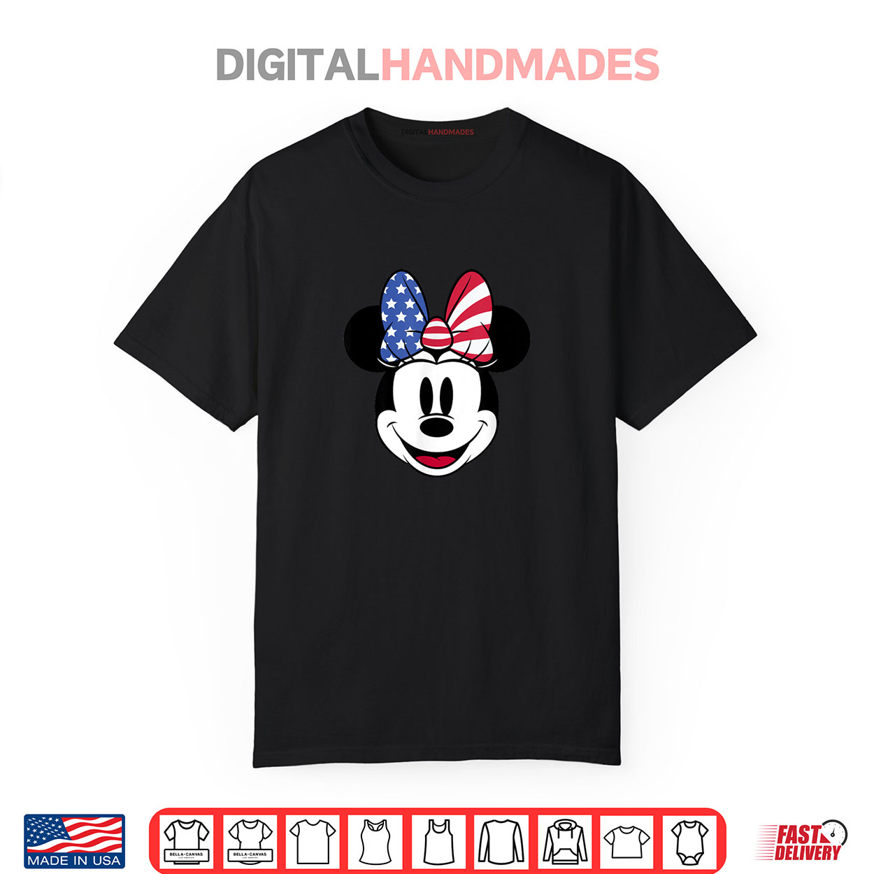 Disney Minnie Mouse 4th Of July Red White & Blue Big Face Shirt