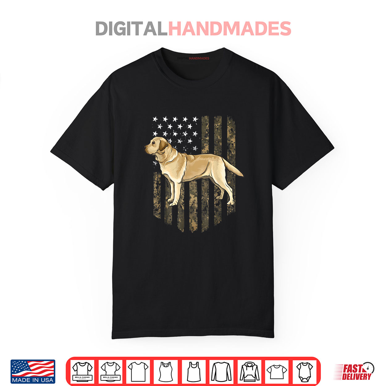 Camo American Flag Yellow Labrador Retriever 4th Of July USA Shirt