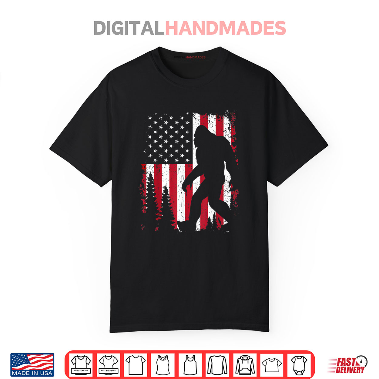 Bigfoot 4th of July American USA Flag Patriotic Shirt