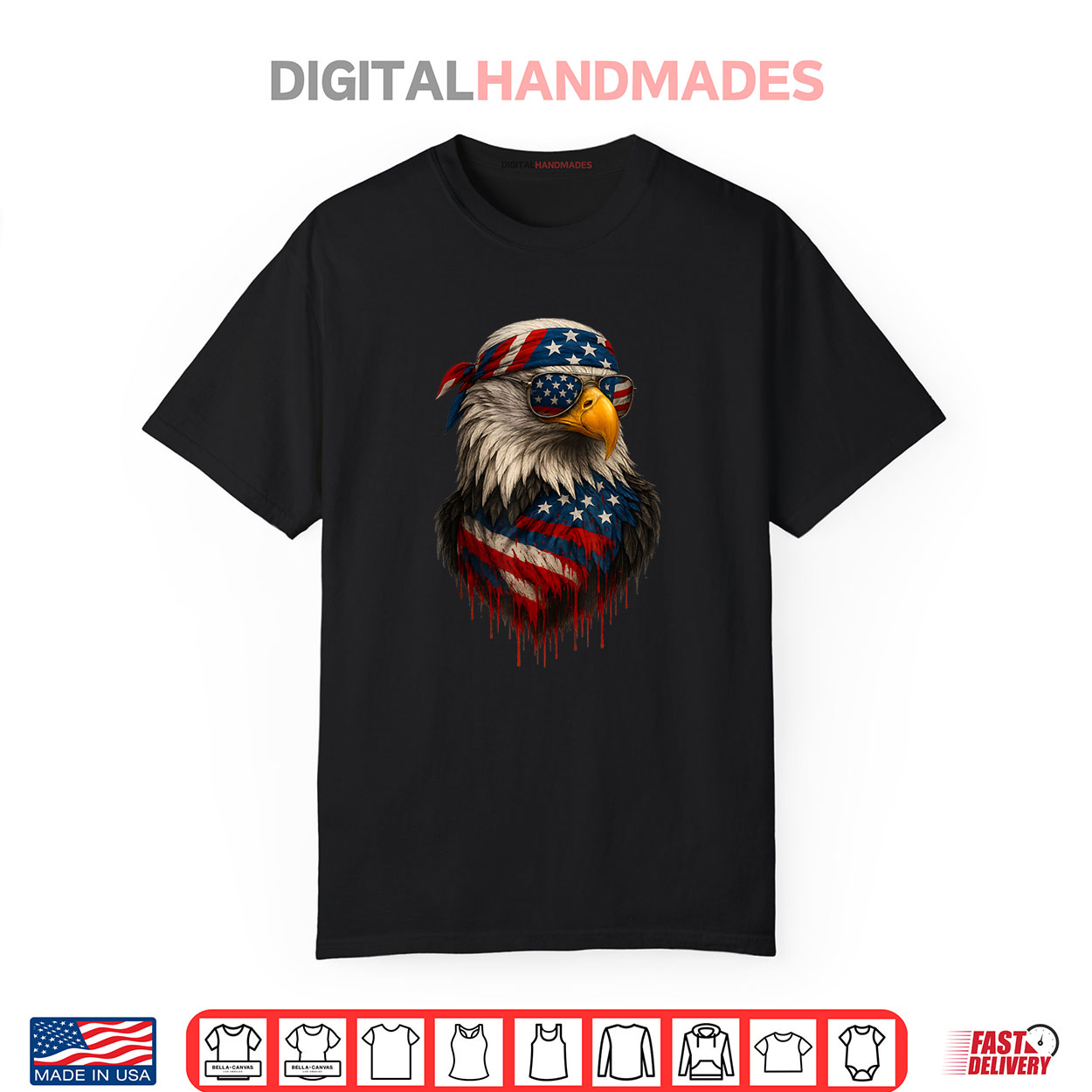 American Flag Eagle Patriotic 4th of July Men Boy Bald Eagle Shirt
