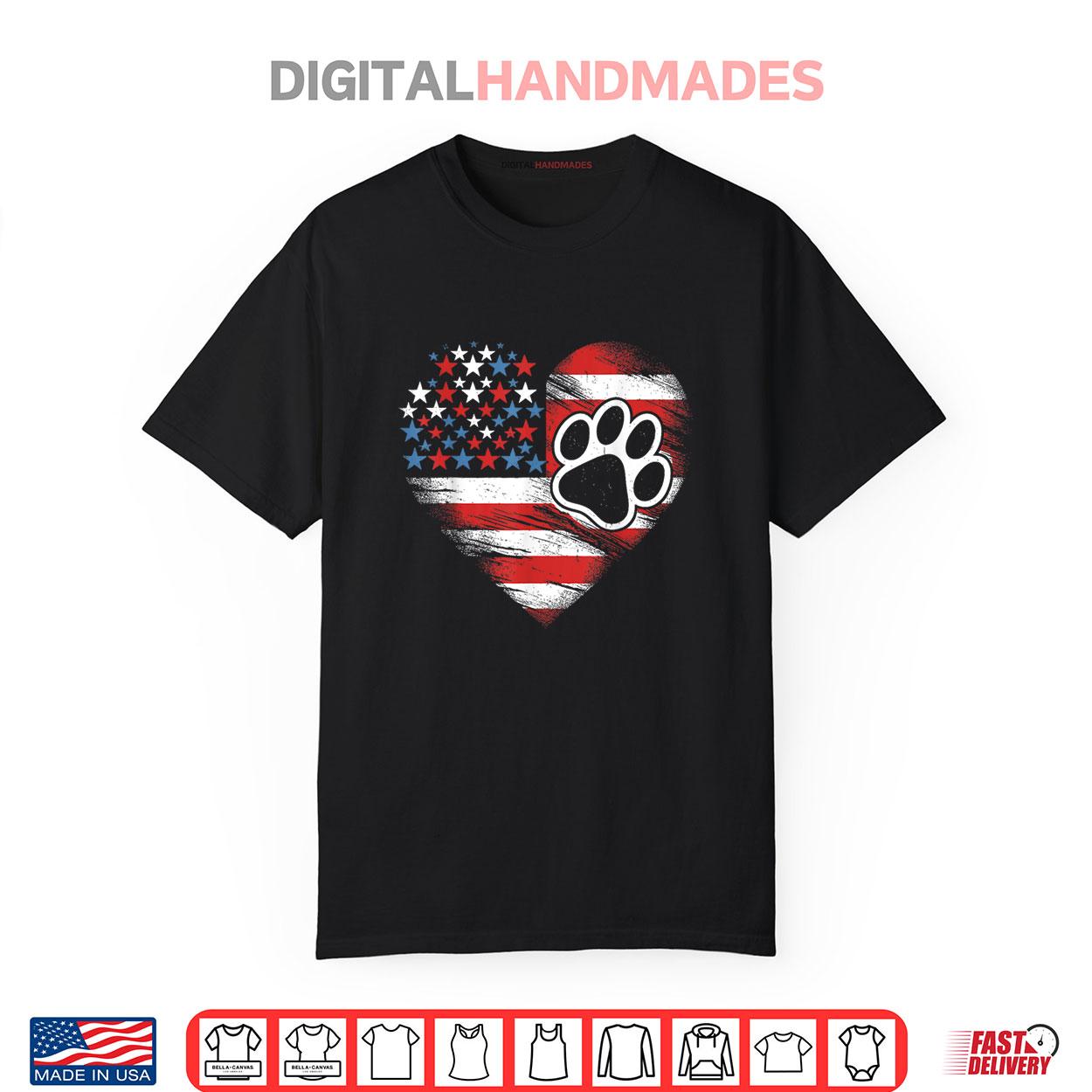 American Flag Dog and Cat Paw Patriotic 4th Of July Shirt