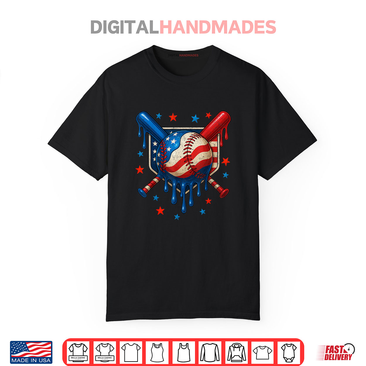 4th Of July Baseball Drip Patriotic American Flag Shirt