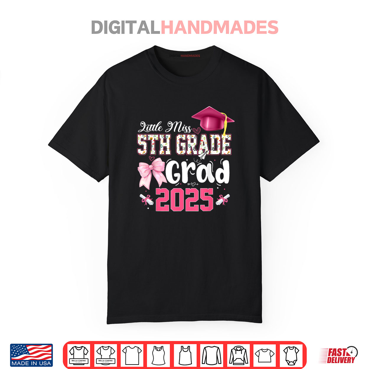 Little Miss 5th Grade Graduation Graduate Coquette Bow Shirt