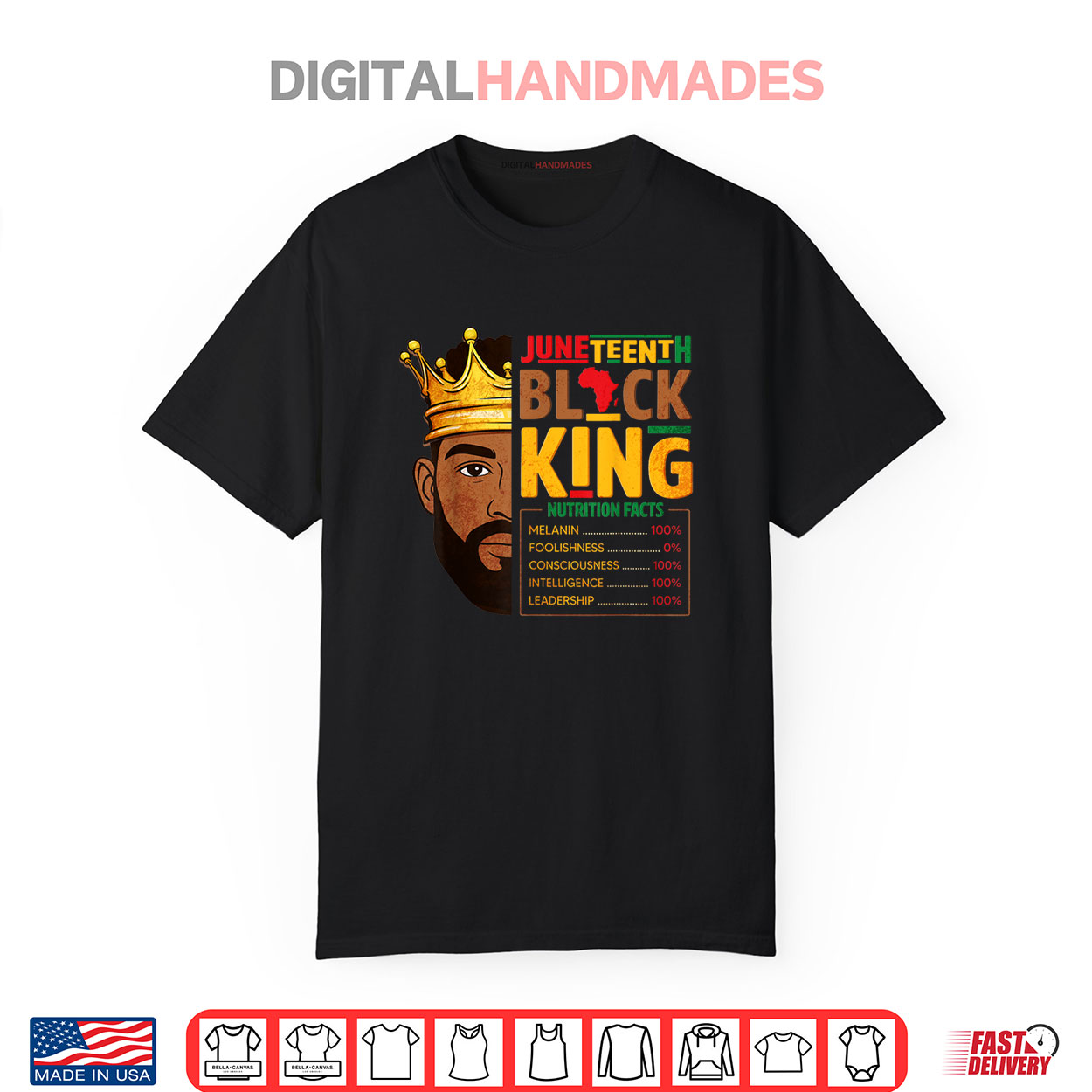Juneteenth Black King Nutrition Facts Pride African Shirt