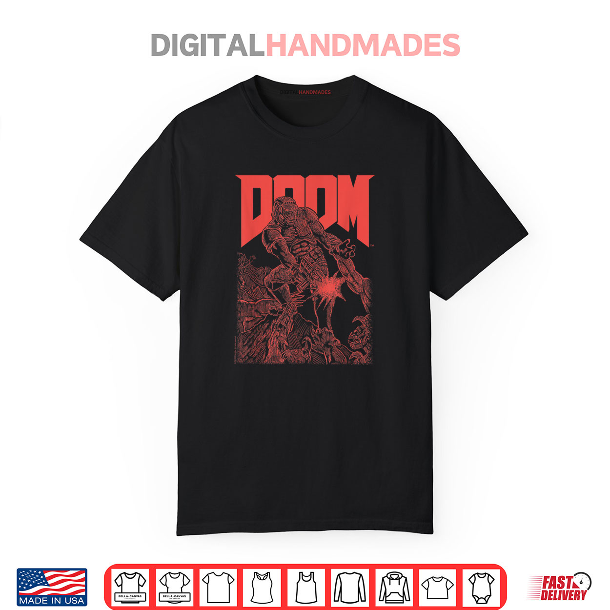 DOOM Red Sketched Cover Art Retro Video Game Shirt
