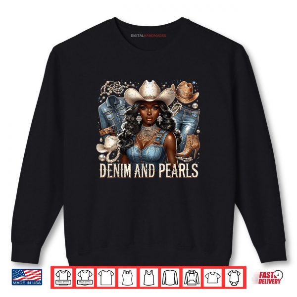 Sweatshirt Denim and Pearls Cowgirl Glam Western Rodeo Style Shirt digitalhandmades