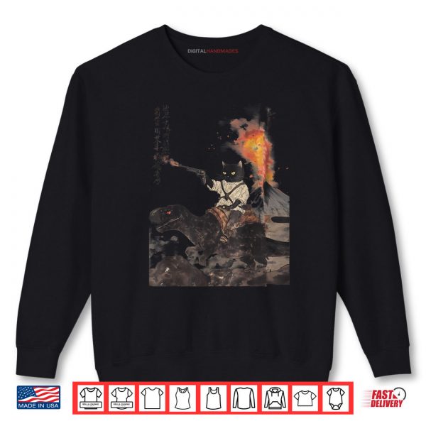 Sweatshirt Calligraphy Cat Dinosaur Volcanic Eruption Art Print Shirt digitalhandmades