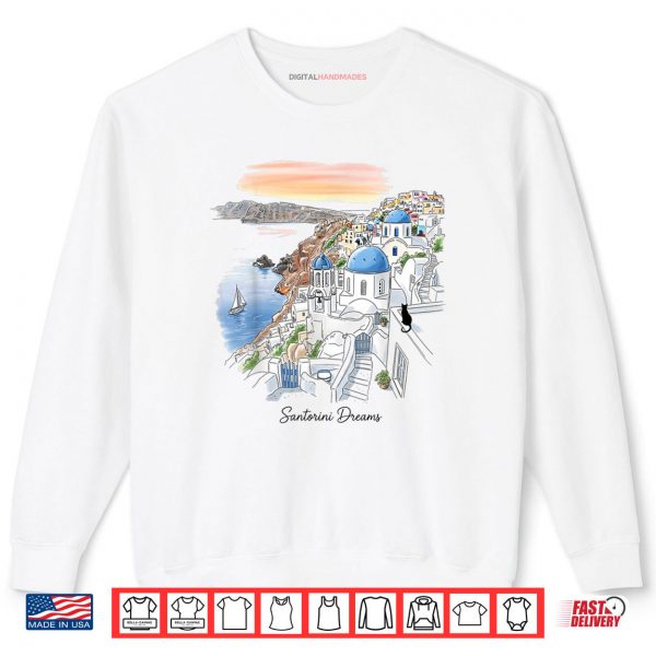 Sweatshirt Santorini Greece Sunset Dreamscape Illustration Shirt digitalhandmades
