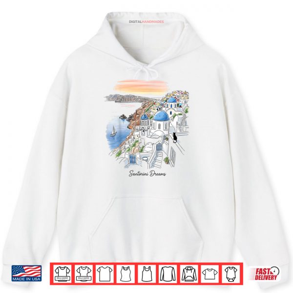 Hoodie Santorini Greece Sunset Dreamscape Illustration Shirt digitalhandmades