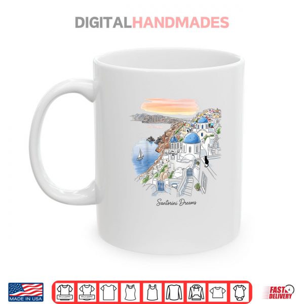Mug Santorini Greece Sunset Dreamscape Illustration Shirt digitalhandmades