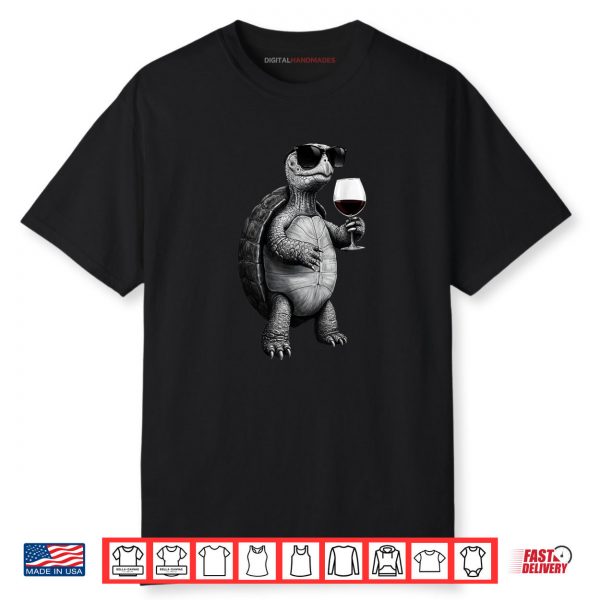 Cool Turtle Drinking Red Wine Art Print Shirt
