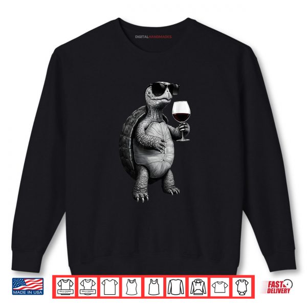 Sweatshirt Cool Turtle Drinking Red Wine Art Print Shirt digitalhandmades.com