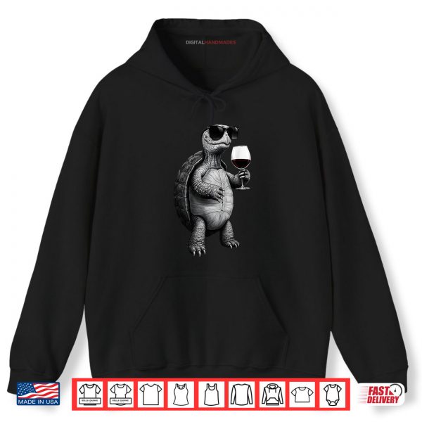 Hoodie Cool Turtle Drinking Red Wine Art Print Shirt digitalhandmades.com