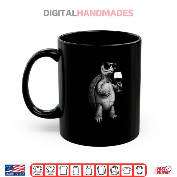 Mug Cool Turtle Drinking Red Wine Art Print Shirt digitalhandmades.com