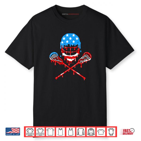 Lacrosse Ice Cream Helmet Lax Sticks Patriotic American Flag Shirt