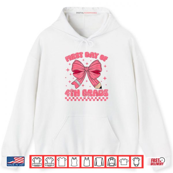 Hoodie First Day Of Fourth Grade Coquette Back To School Girls Kids Shirt digitalhandmades