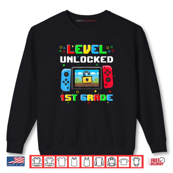 Sweatshirt Level 1st Grade Unlocked Back To School First Day Boys Kids Shirt digitalhandmades