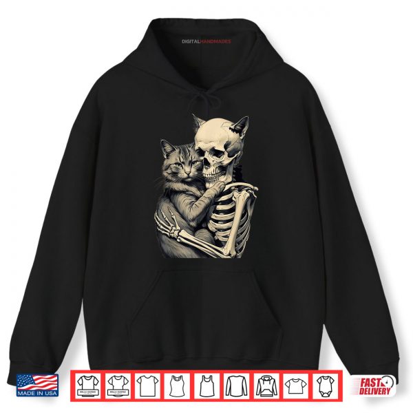 Hoodie Skeleton Hugging Cat Lover Halloween Tee Funny Apparel Shirt digitalhandmades