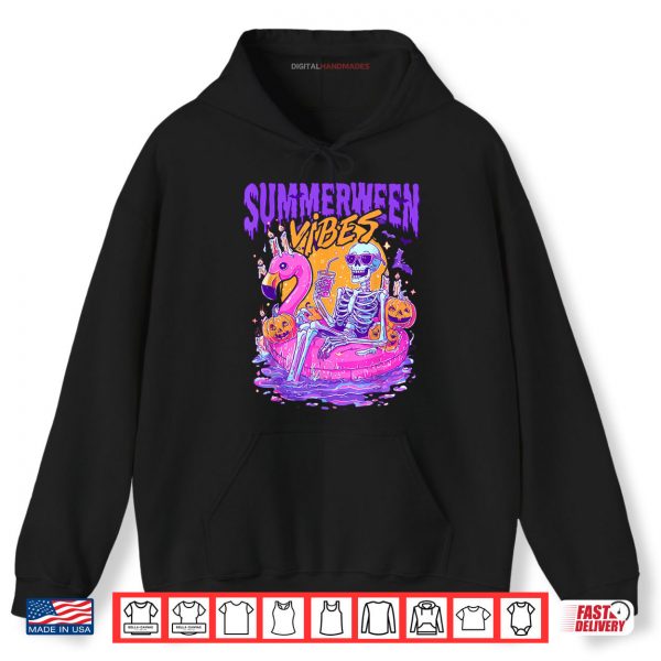 Hoodie Summerween Vibes Spooky Skeleton Flamingo Pool Halloween Shirt digitalhandmades