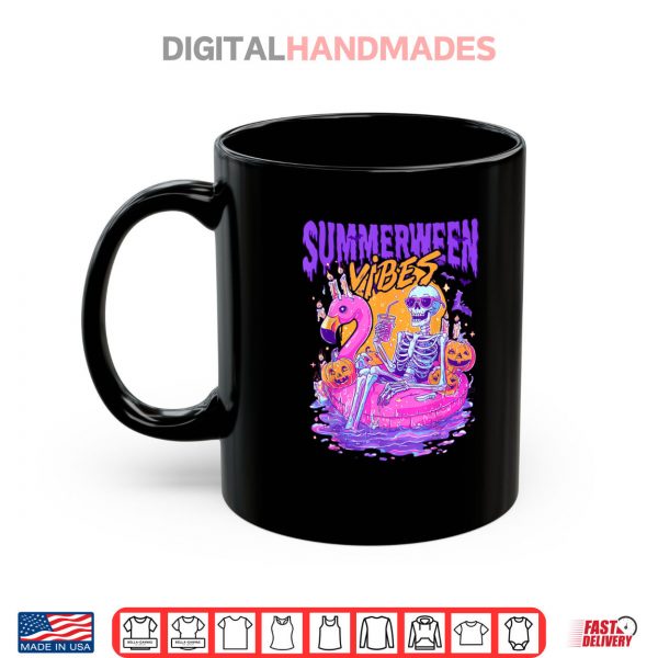 Mug Summerween Vibes Spooky Skeleton Flamingo Pool Halloween Shirt digitalhandmades