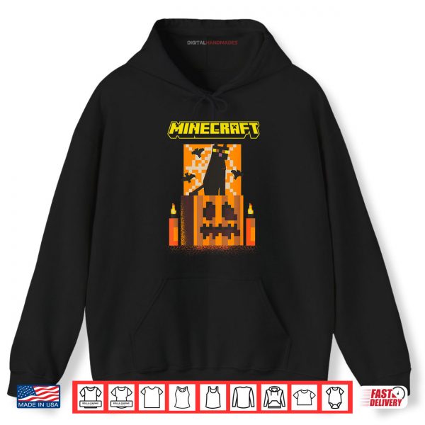 Minecraft Halloween Black Cat On Pumpkin Scene Shirt