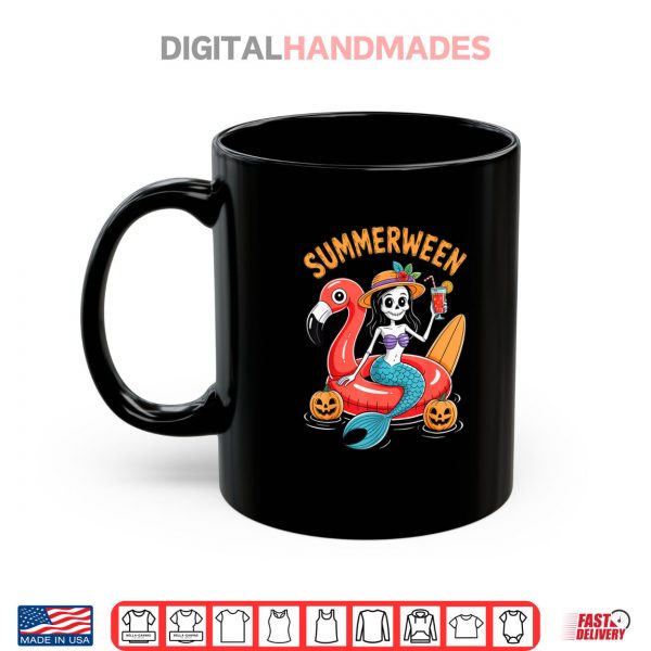 Mug Summerween Mermaid Skeleton Beach Flamingo Halloween Girl Shirt digitalhandmades