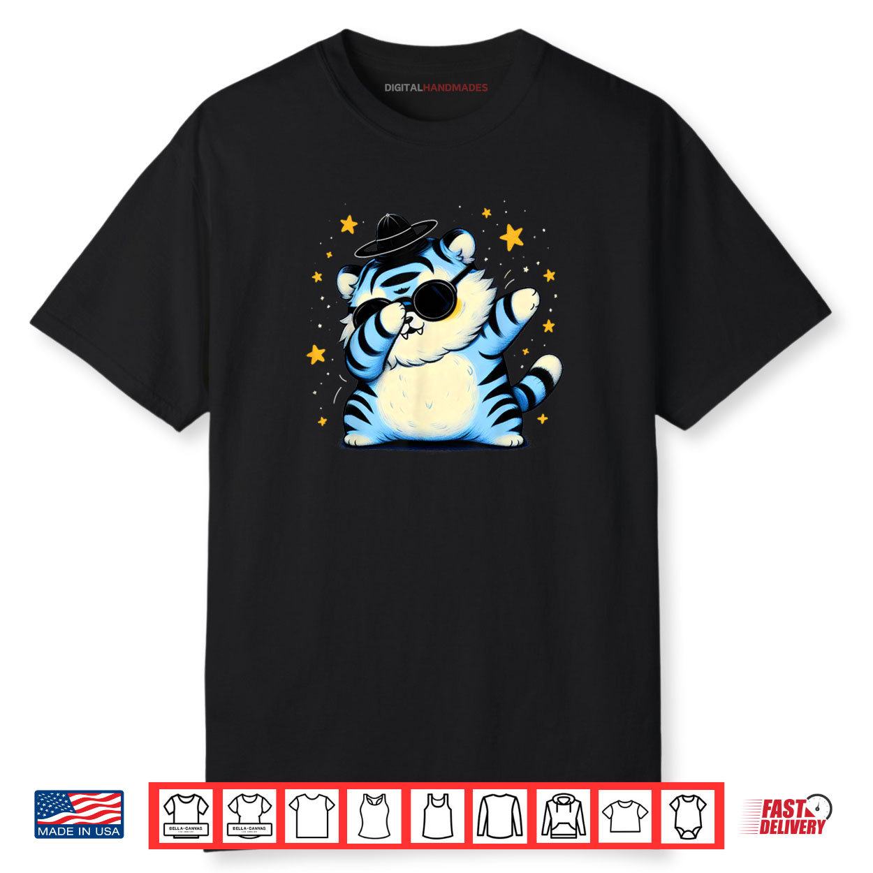 Fluffy Blue Tiger Cat Dabbing Gat Kids K Pop Matching Anime Shirt