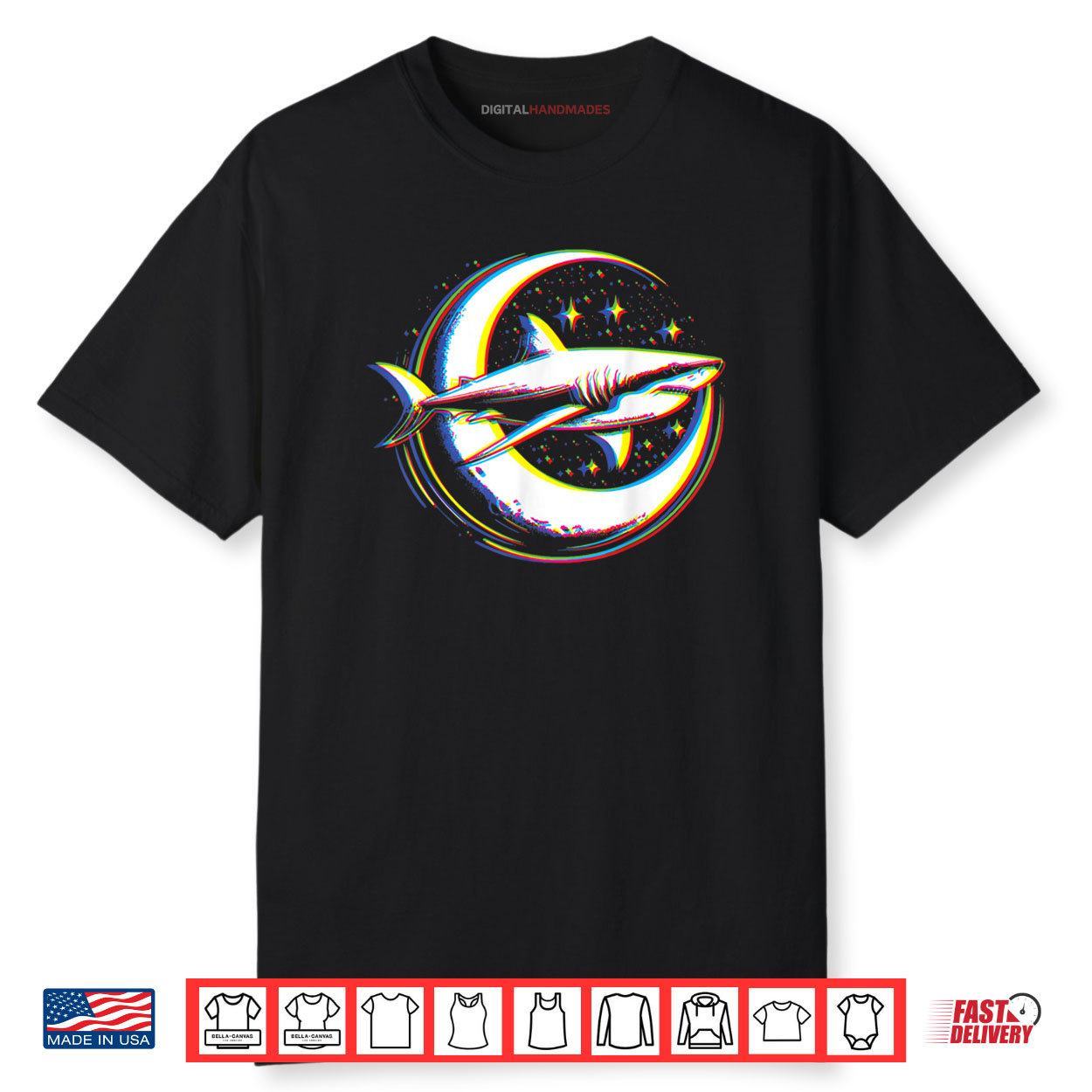 Cosmic Shark In Front Of The Moon Supernatural Visual Space Shirt