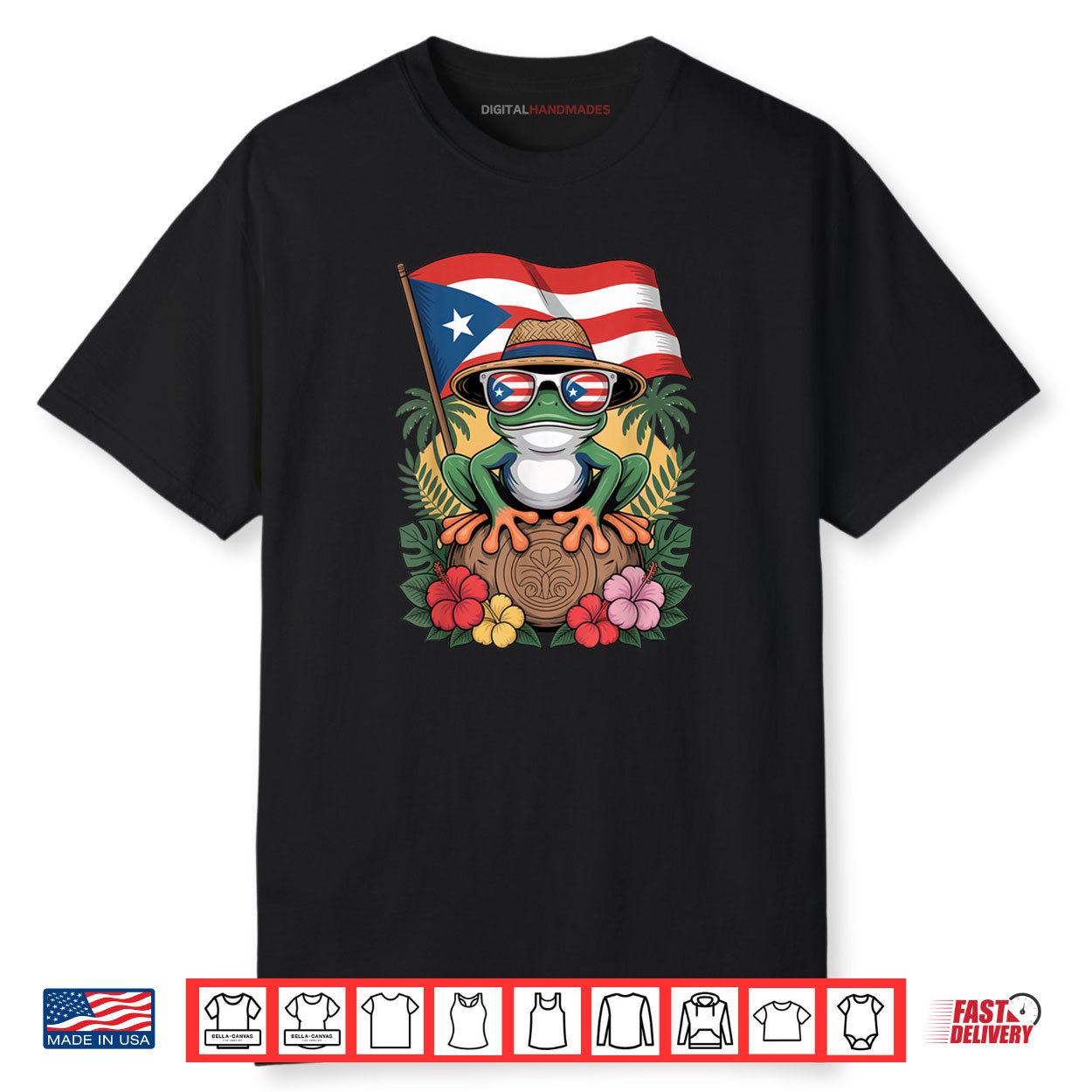 Puerto Rico Boricua Coqui Frog Taino Sun Puerto Rican Flag Shirt