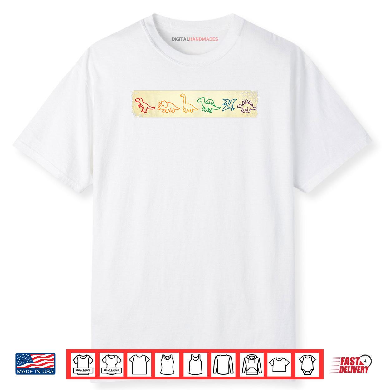 Cute Fun Rainbow Dinosaur Line Art Colorful Prehistoric Vibe Shirt