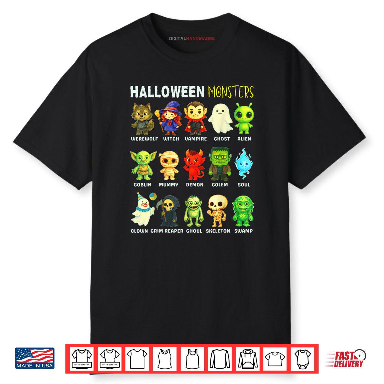 Types of Halloween Monsters Educational Poster For Kids Cute Shirt