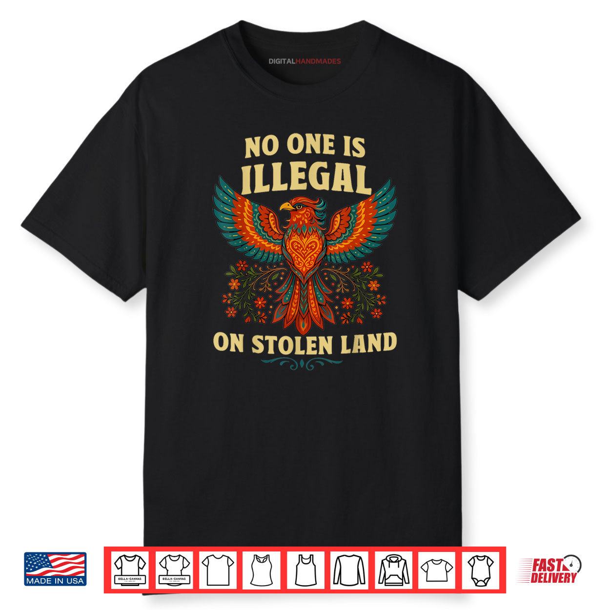 No One Is Illegal on Stolen Land Colorful Bird Art Shirt