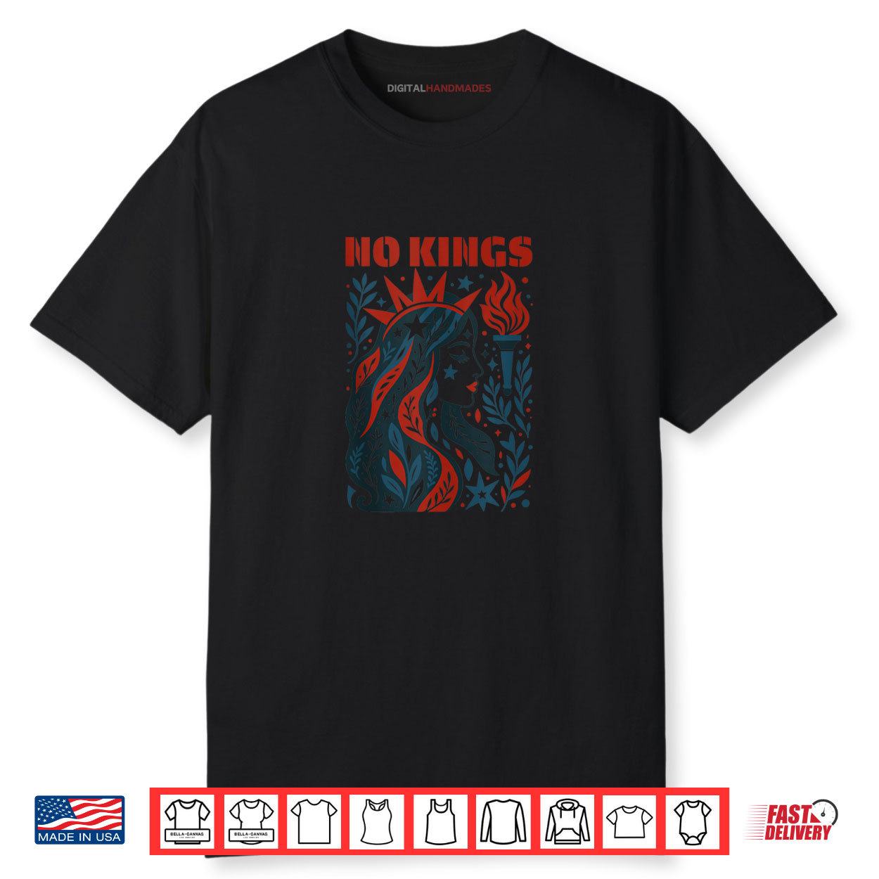 No Kings Retro Patriotic Woman Liberty Art 4th Of July Shirt
