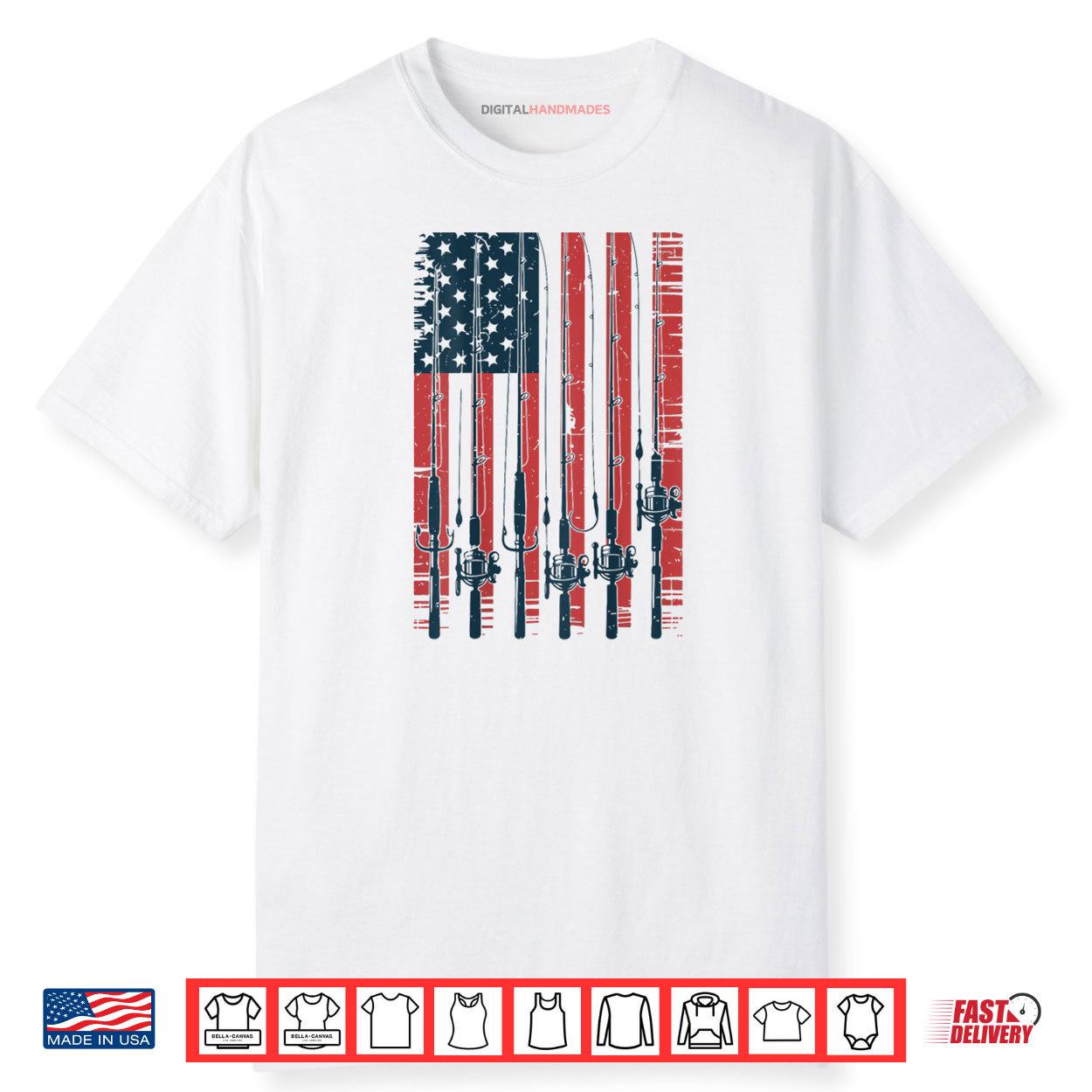 Fishing Pole On Back Youth Boy 4th July American Flag Shirt Fishing Pole On Back Youth Boy 4th July American Flag Shirt