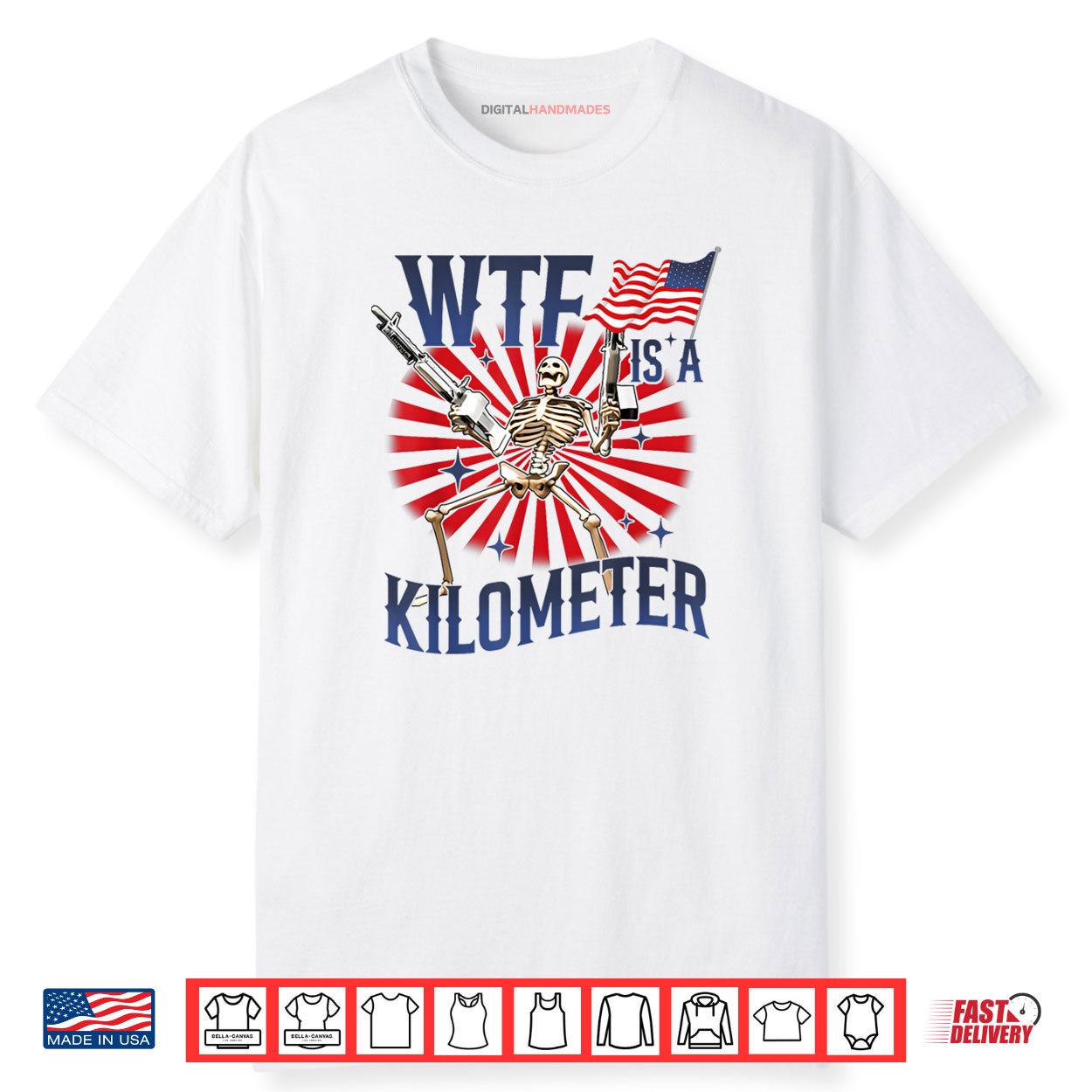 Retro A Kilometer Funny Skeleton Patriotic American Freedom Shirt