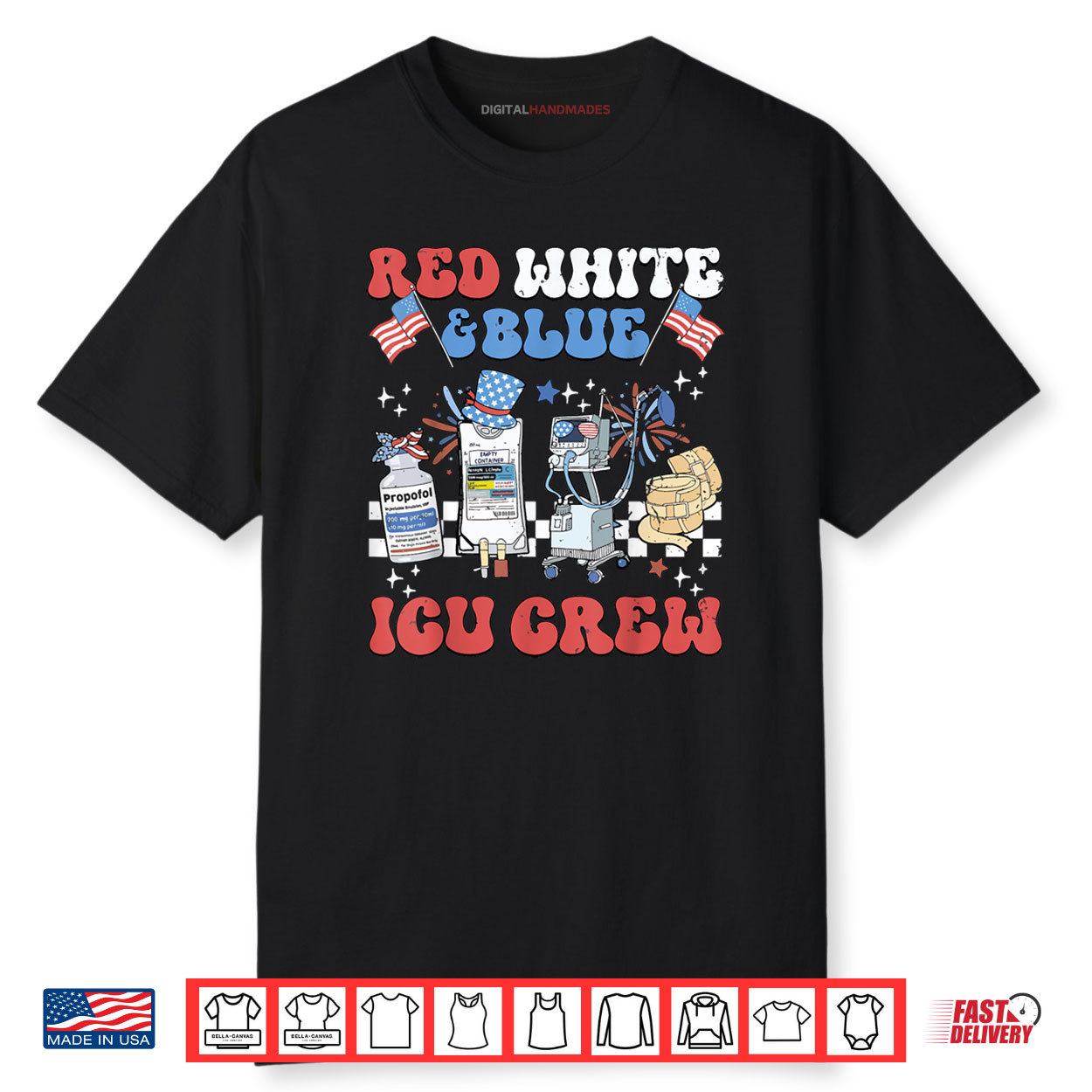 Red White & Blue ICU Crew American Nurse Fourth 4Th Of July Shirt