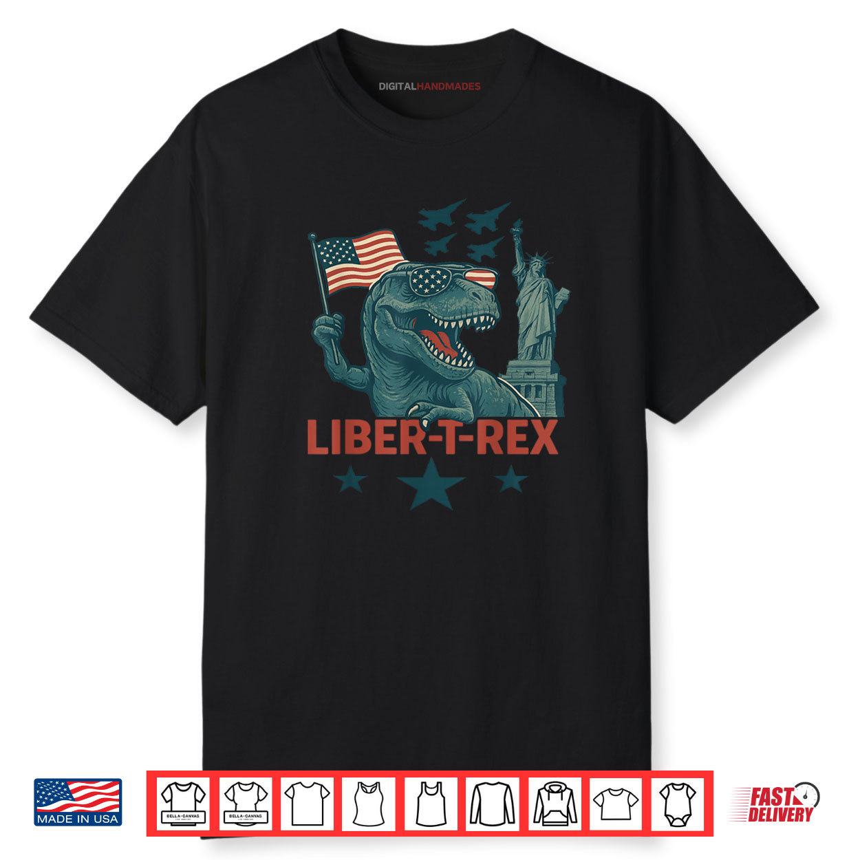 LIBER T REX Dinosaur Patriotic and 4th of July Shirt