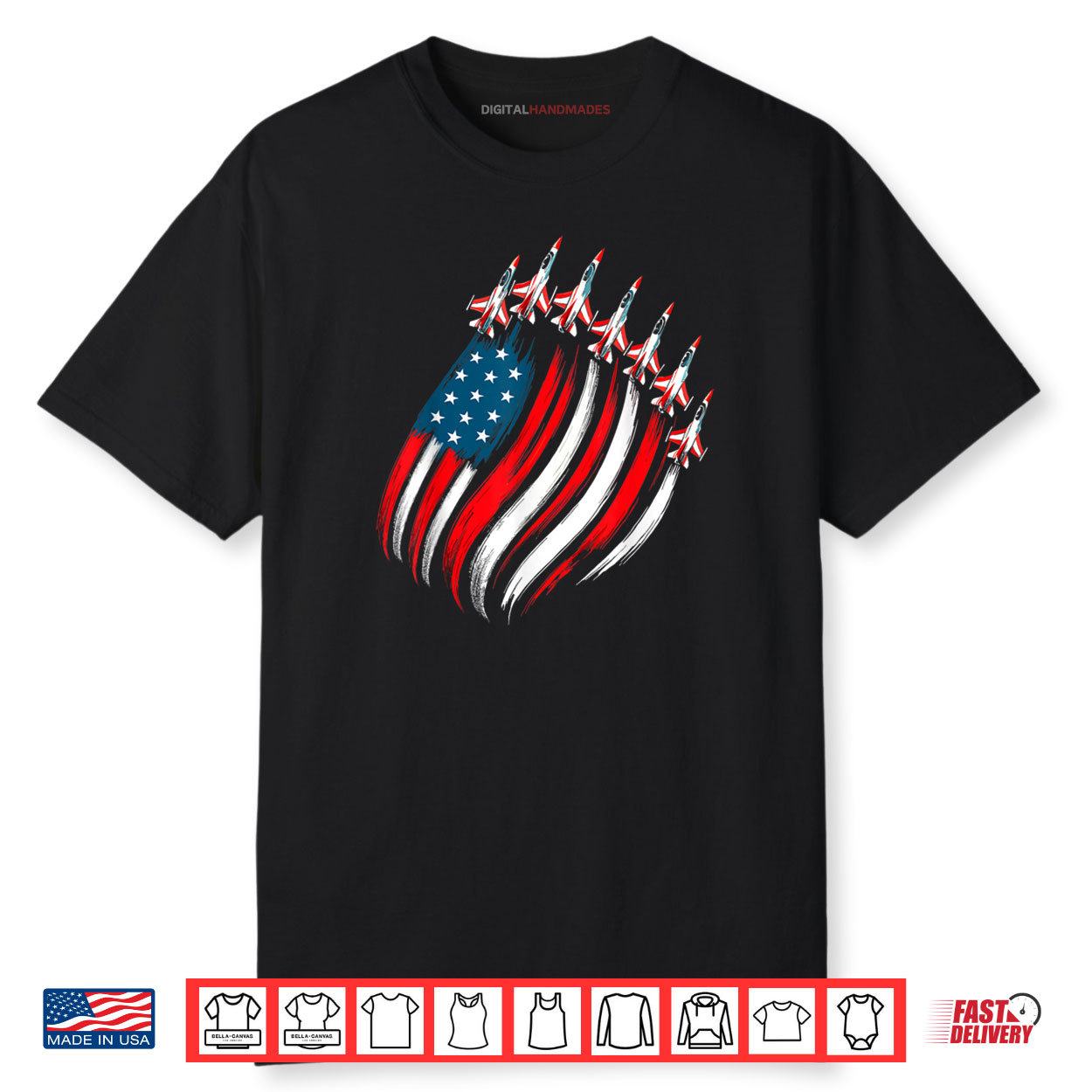 Patriotic USA Flag Fighter Jets 4th Of July Gift Shirt