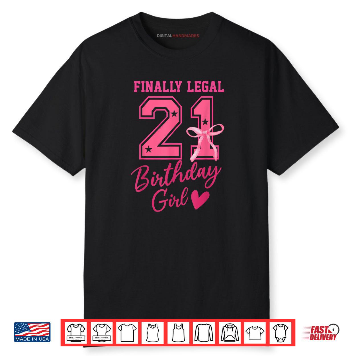 Finally Legal 21st Birthday Girl Coquette Pink Bow 21 Years Shirt