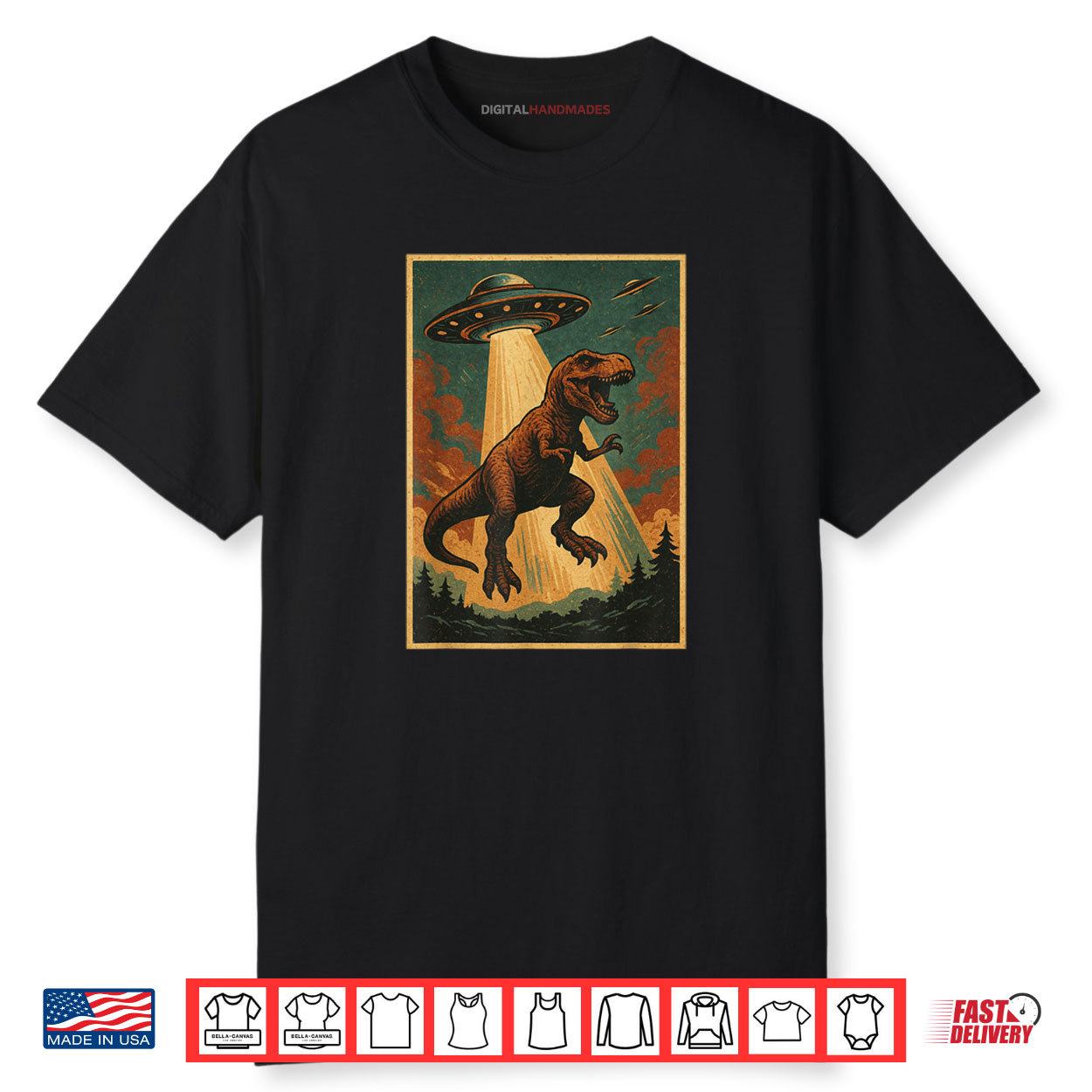 Alien UFO Abduction Dinosaur Shirt