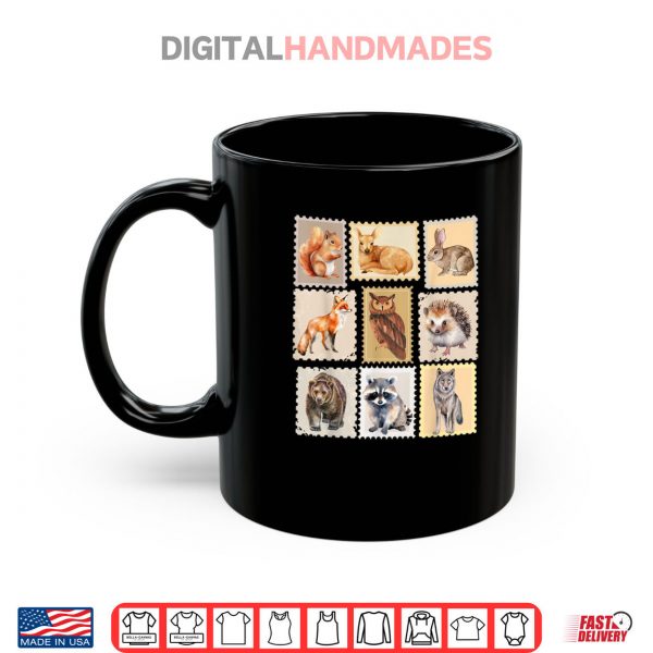 Mug Wildlife Postage Stamp Design of Woodland Creatures Animals Shirt