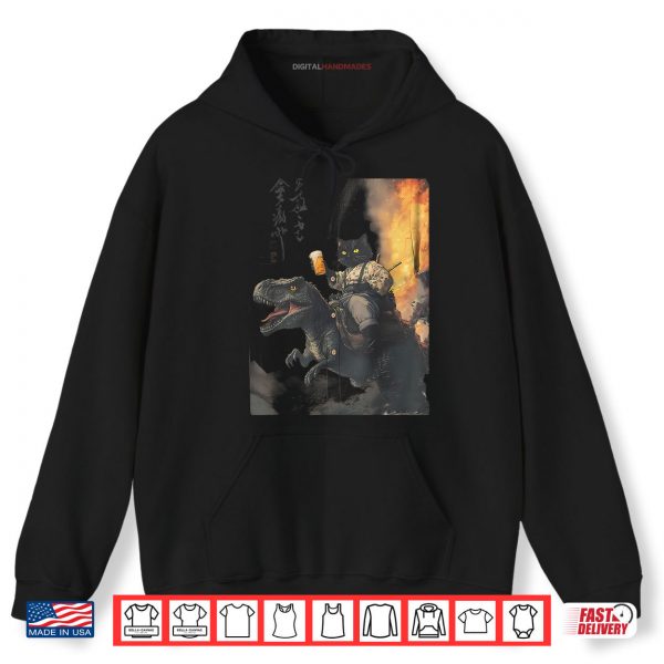 Hoodie Black Cat Samurai Dinosaur Shirt