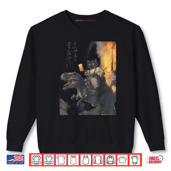 Sweatshirt Black Cat Samurai Dinosaur Shirt