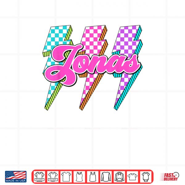 Design Jonas Lightning Bolt Checkered I Love Jonas 80s Vintage Shirt