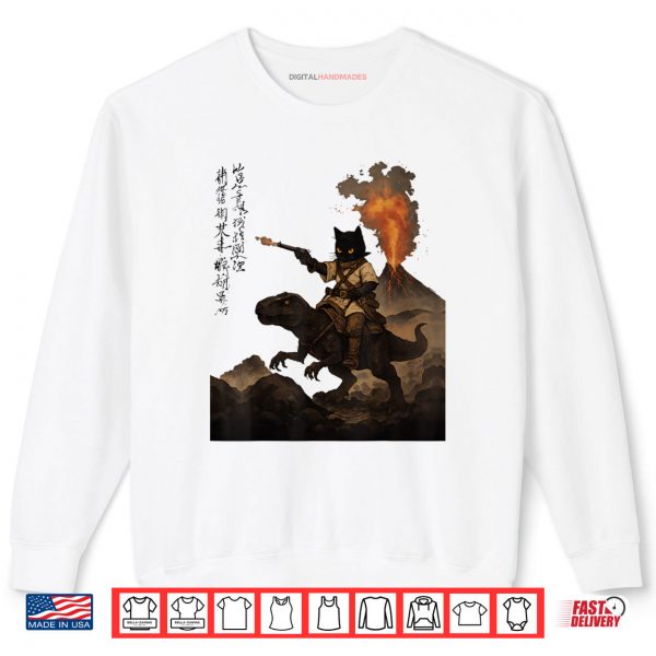 Sweatshirt Calligraphy Cat Dinosaur Volcanic Eruption Cat