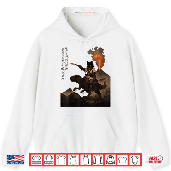 Hoodie Calligraphy Cat Dinosaur Volcanic Eruption Cat